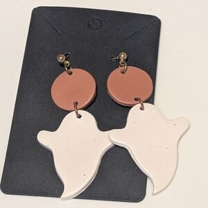 Clay Stud Ghost Earrings with Terracotta Accents